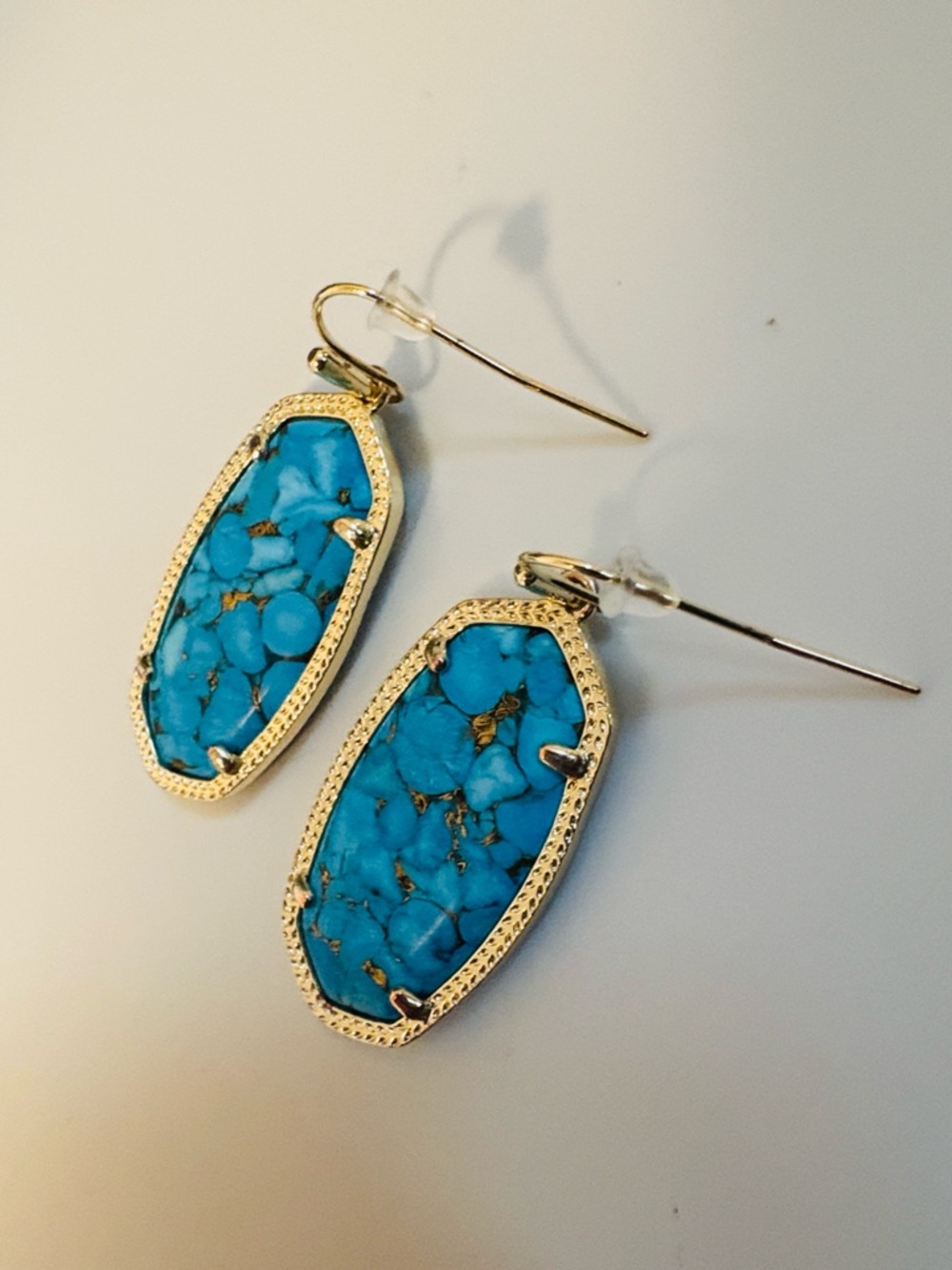 EUC [Kendra Scott] Elle Drop Dangle Earrings, Bronze Veined Turquoise Magnesite - Picture 5 of 10